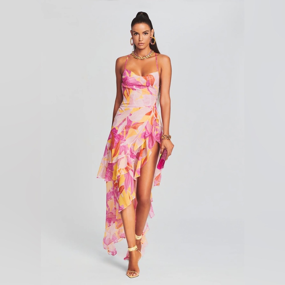 Retrofete Pink and Orange Asymmetrical High-Low Sundress